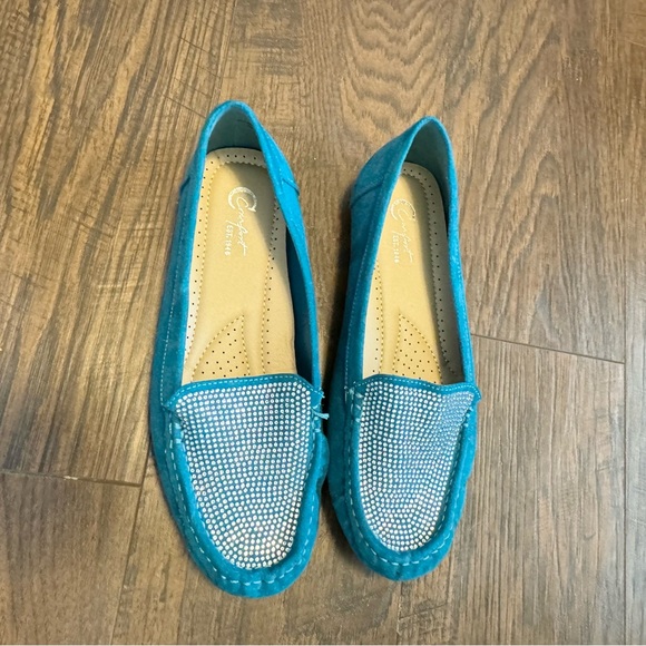 Cato Rhinestone Turquoise Suede Flat Loafer Moccasins Comfort Women’s Size 8 - Picture 4 of 8